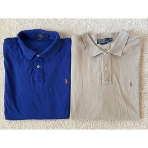 Lot of 2 Men's Polo Ralph Lauren Old Money Collared Shirt Tan Blue Sz XXL
